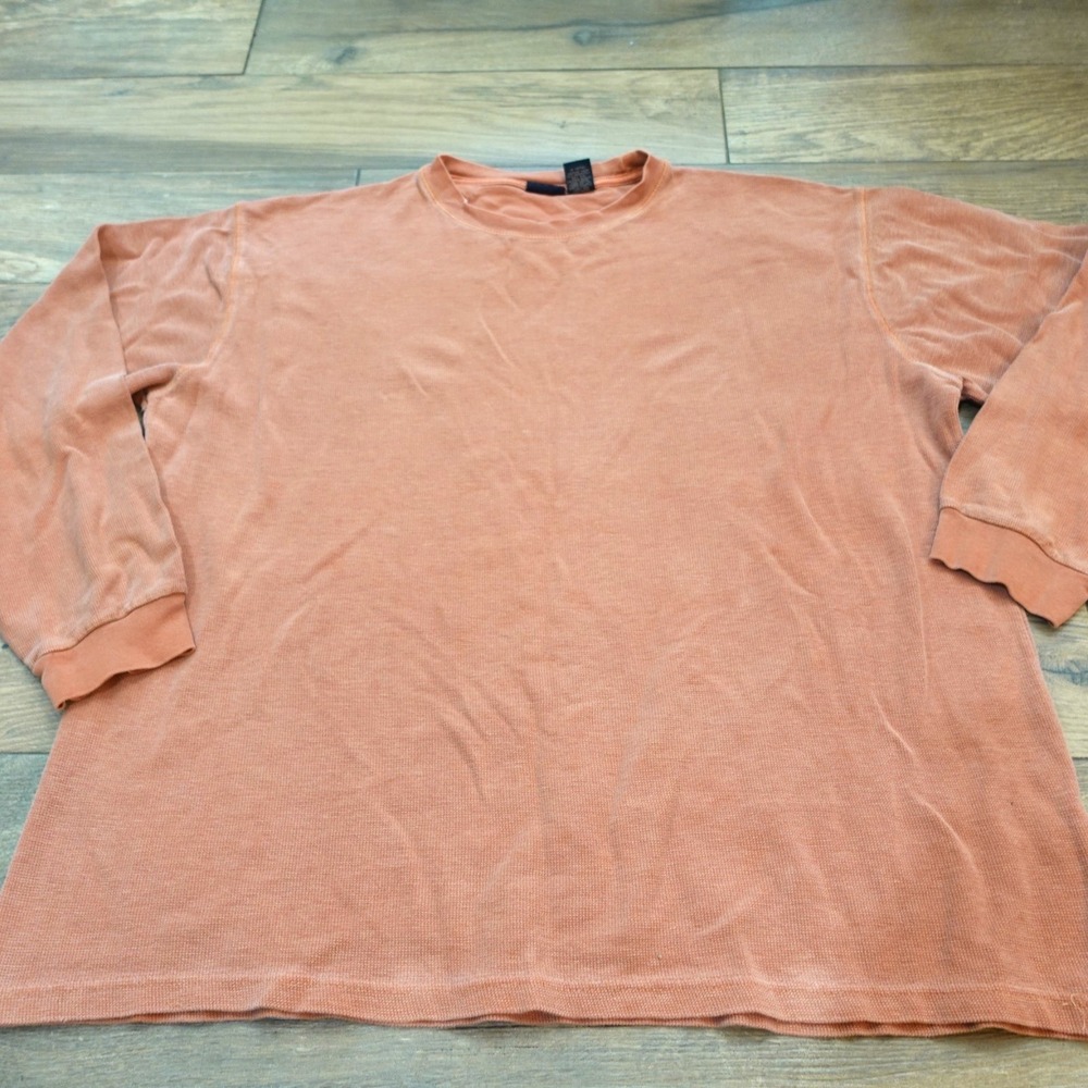 Vintage Cherokee Men sz XL shirt top Orange Waffle weave Thermal long sleeve